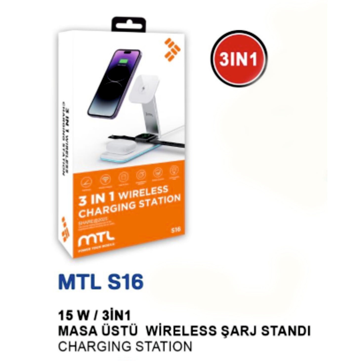 S16 MASA ÜSTÜ 3İN1 15 WATT WİRELESS ŞARJ STANDI /10/50 BE0013