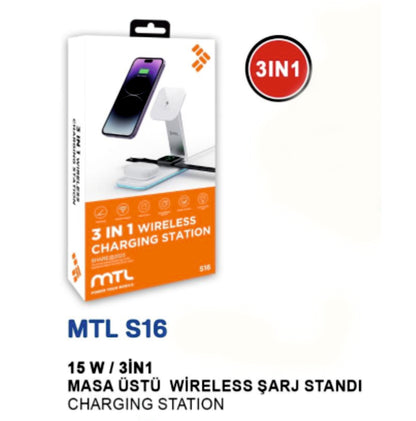 S16 MASA ÜSTÜ 3İN1 15 WATT WİRELESS ŞARJ STANDI /10/50 BE0013